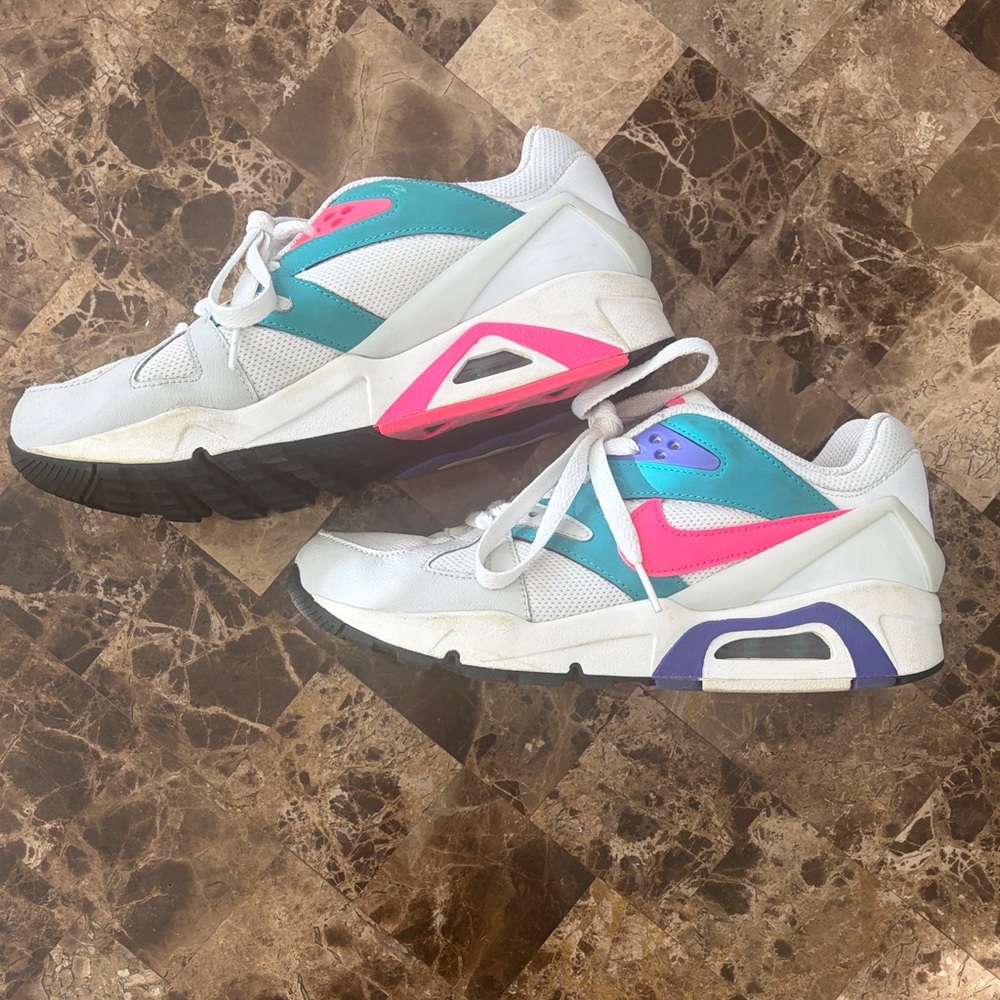Nike White and Teal Sneakers with Pink Accents